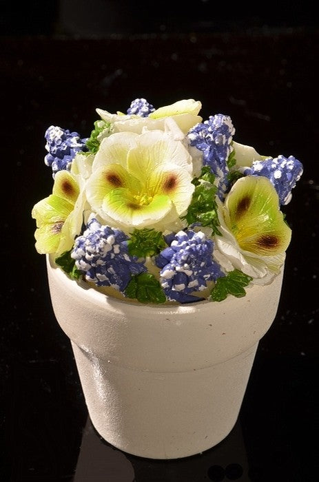 Set of 4 Flower Candles in Stone Pots