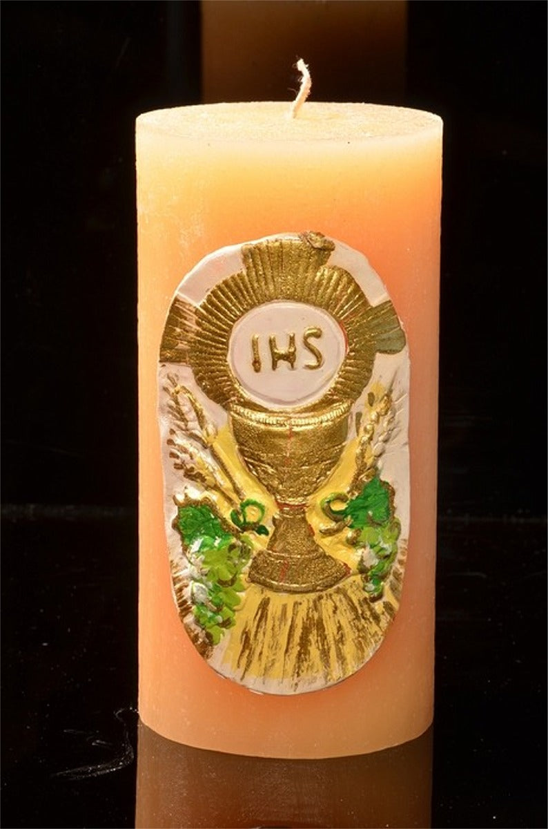 Communion Candle, round, SOFT YELLOW, 75x150 mm