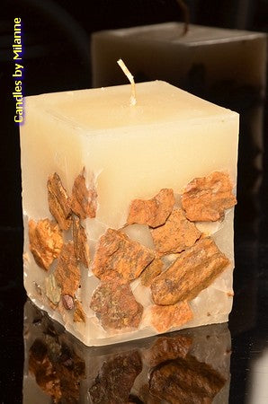 Designer Candle with Stones 8x8 cm H: 10 cm