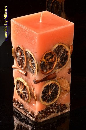 Fruit Candle rectangular LARGE, ORANGE H: 20 cm