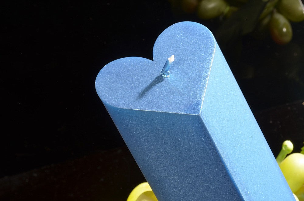 Herzkerze, Blau-Metallic, Höhe: 20 cm