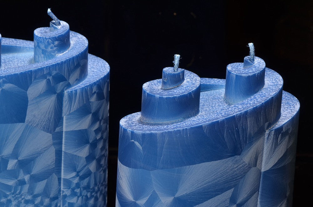 Piaf Candle with 2 wicks, BLUE POLYMICO, height: 18 cm