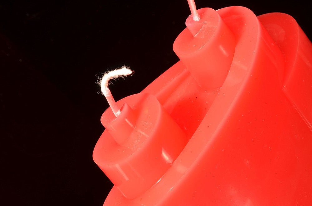 Piaf-Kerze mit 2 Dochten, ROT, METALLIC, Höhe: 18 cm