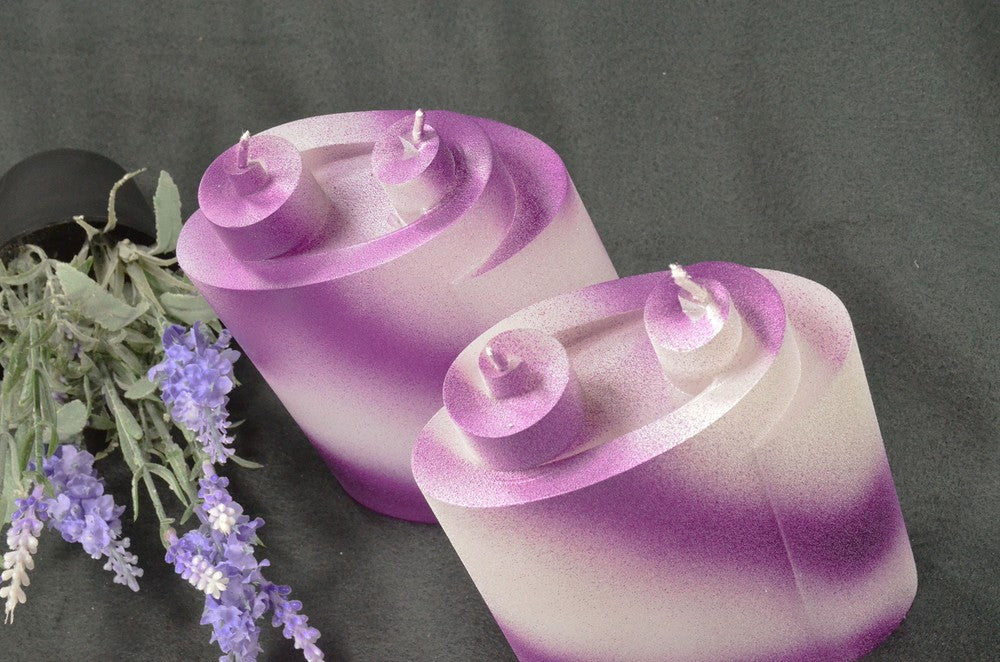 Piaf Candle with 2 wicks, Purple-white, height: 18 cm