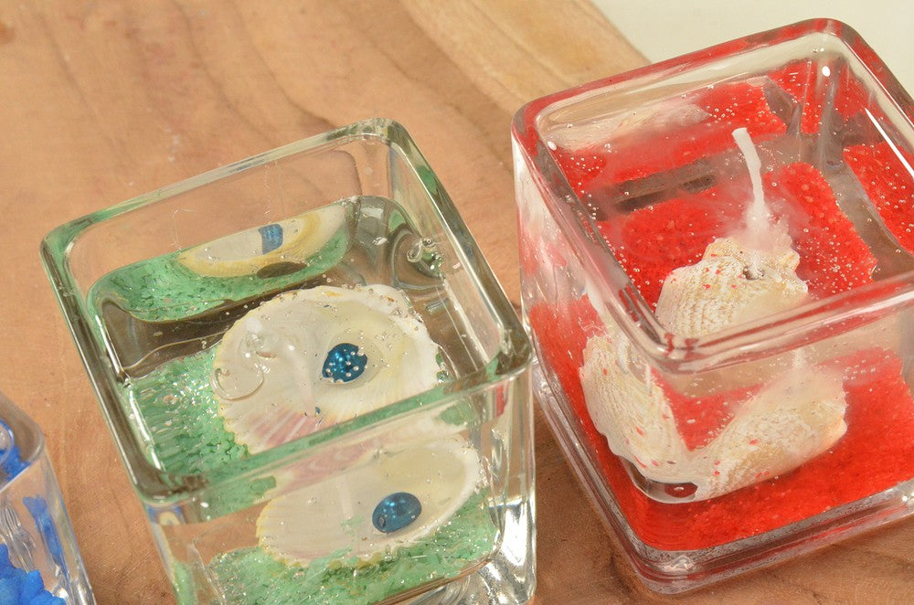 Set of 3 GEL CANDLES with Sea theme H: 6 cm