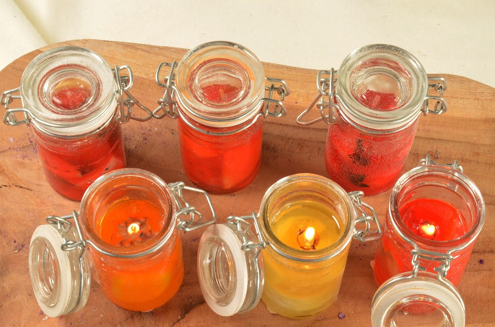 Set of 6 GEL fruit jar candles, height: 8 cm