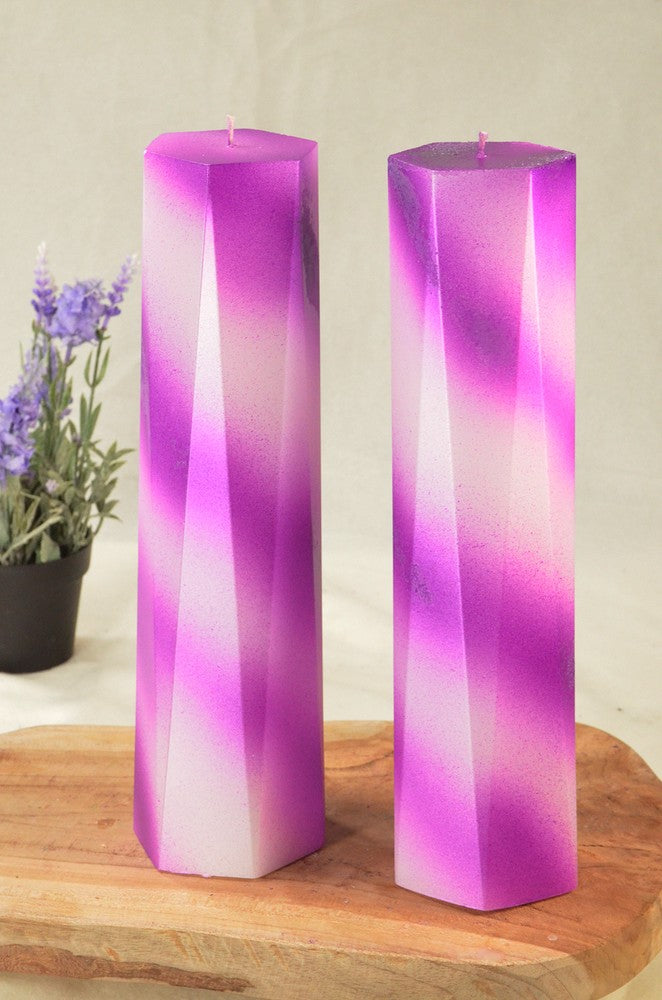 Designer Candle "Brussels" in WHITE and LILAC Polymico, h: 31 cm