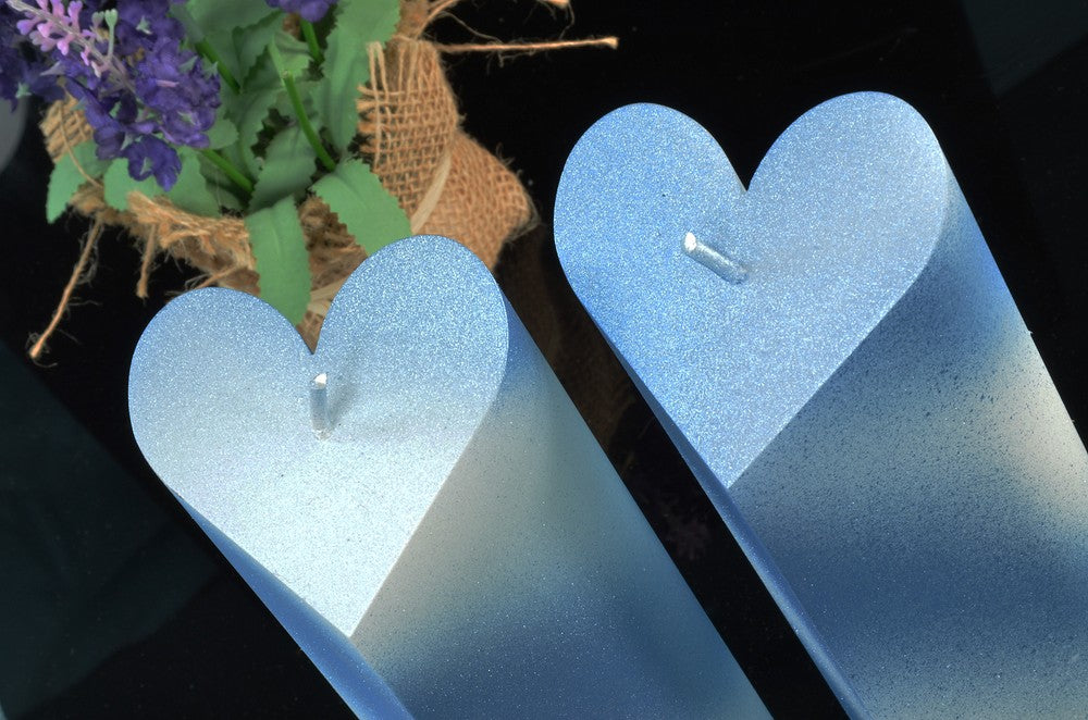 Heart Candle BLUE with WHITE METALLIC, height: 20 cm