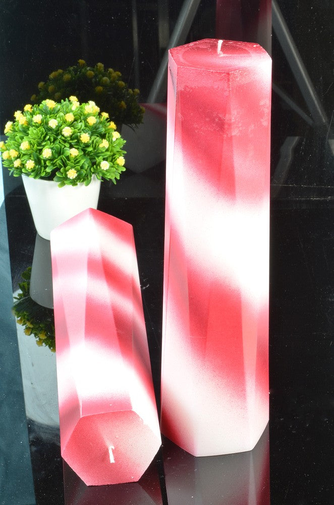 Designer candle "Brussels", height: 31 cm RED with WHITE Metallic