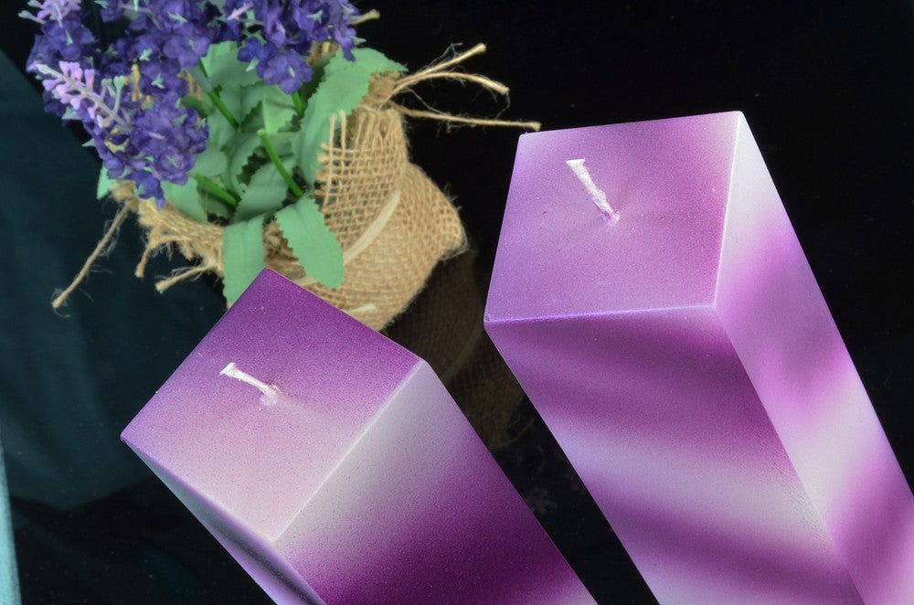Quadrant candles, LILAC with WHITE METALLIC, h: 22 cm, 2 PIECES