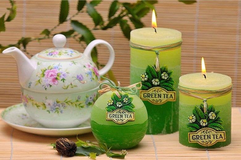 Green Tea candle, Rectangle, H: 14 cm