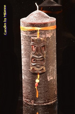 XXL Masker Kaars met Afrika applicatie 8x20 cm