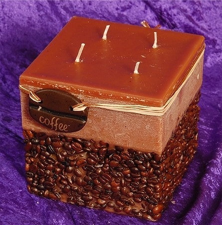 Coffee Candle Square BROWN XXL with 4 wicks - 13x13 cm H: 11 cm