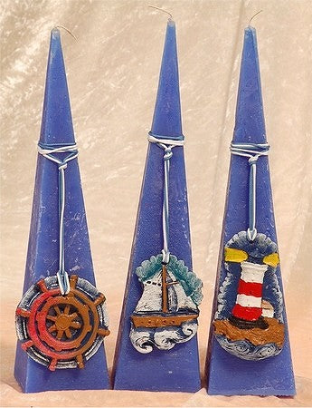 Sea candle, BLUE, with lighthouse, pyramid 30 cm