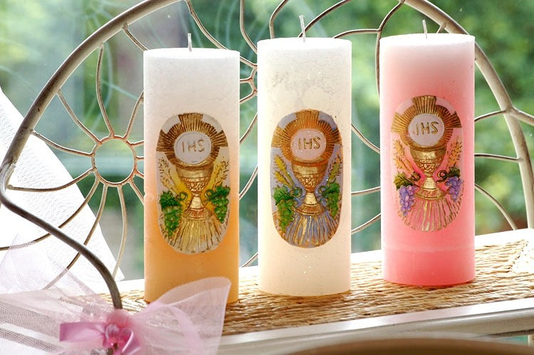 Communion Candle, round, PINK, 75x150 mm