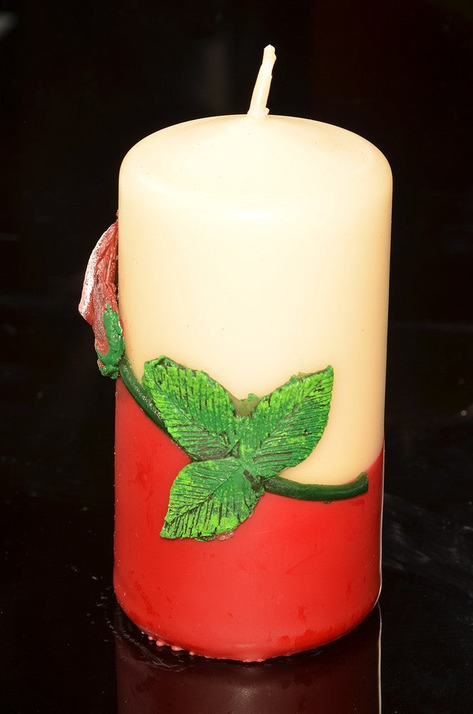 Red Rose, Candle, Round, 6 cm, H: 13 cm