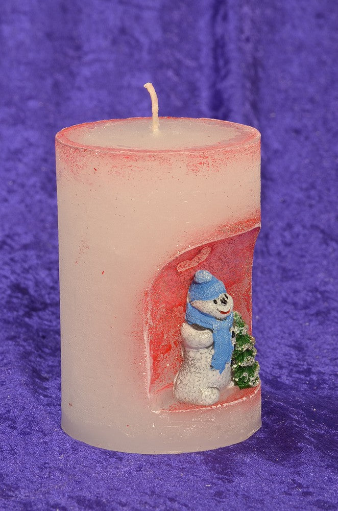 Snowman winter candle, height: 10.5 cm RED - Christmas