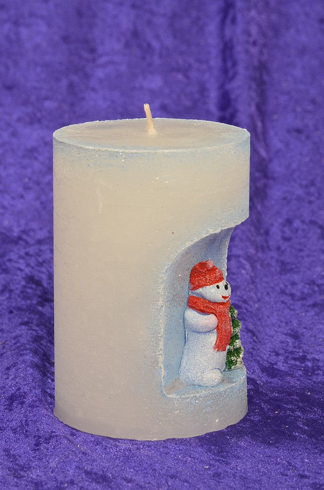 Snowman winter candle, height: 10.5 cm BLUE - Christmas