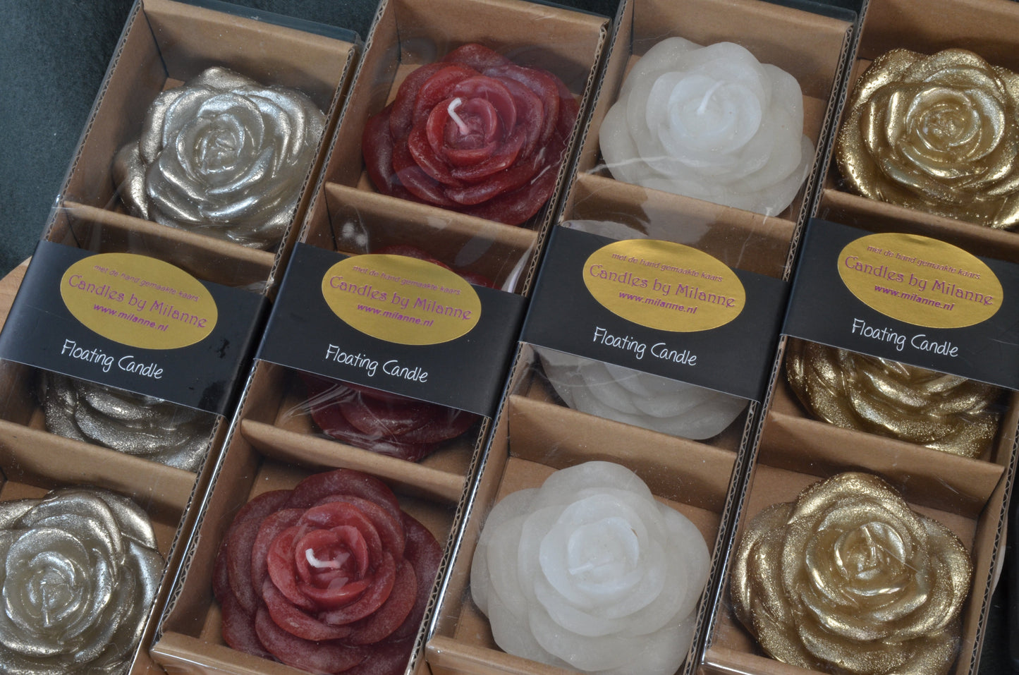 Flower Floating Candle 7x7 cm, height 4 cm in Metallic SILVER, set of 3 pieces - WATCH VIDEO