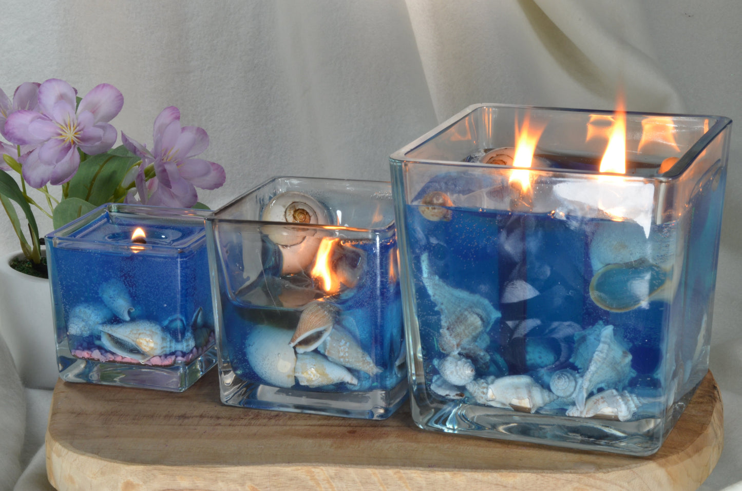 New for 2025: XXL Shell Gel Candle "Blue Sea" with 2 Wooden Wicks 15x15x15 cm - WATCH VIDEO