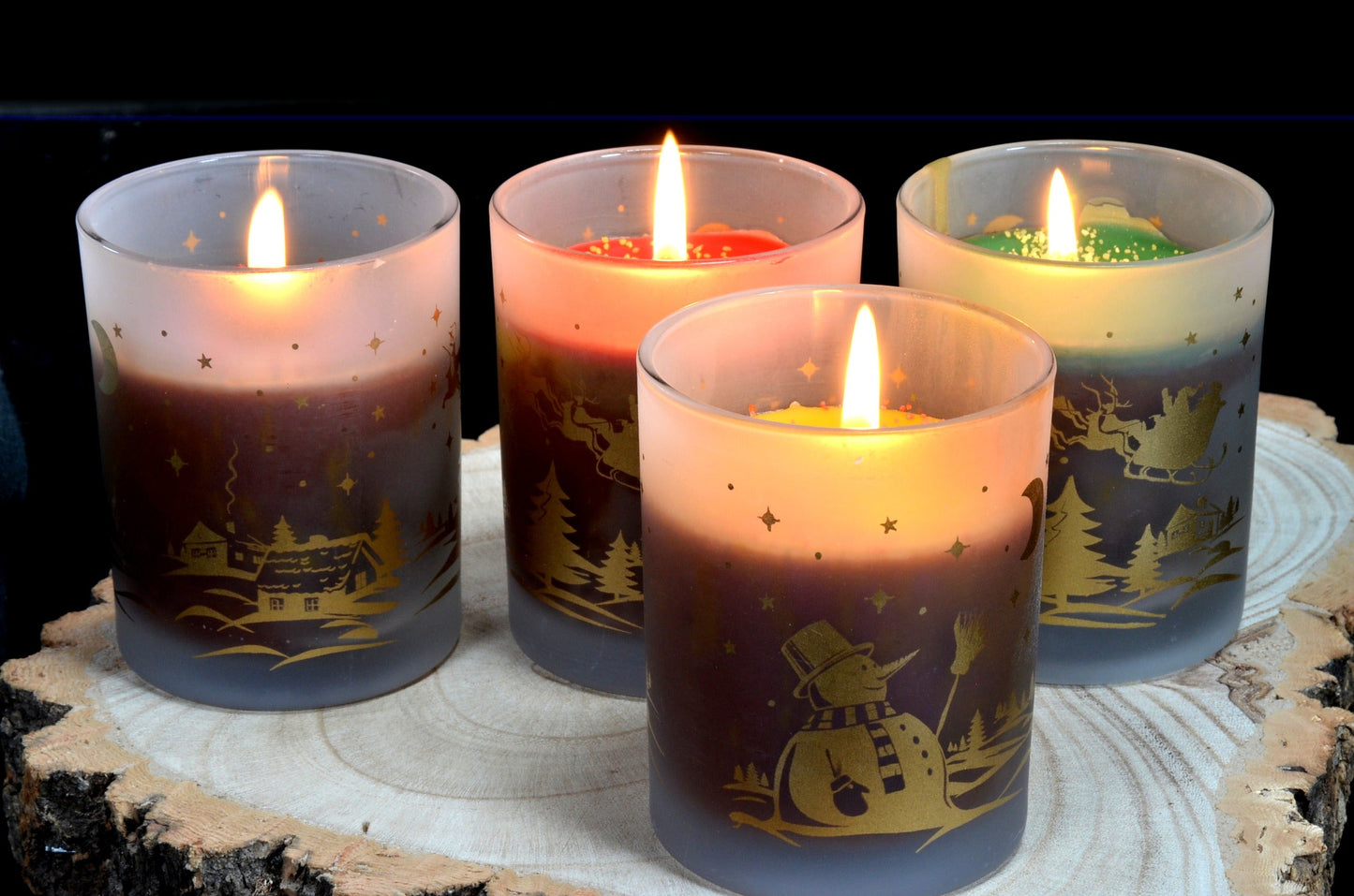 Winter candles in glass, 4 pieces - Christmas
