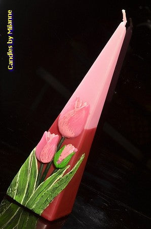 Tulip, Candle Pyramid, 24 cm PURPLE-RED