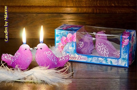 Bird candle VIOLET (set of 2) 8x10x6 cm