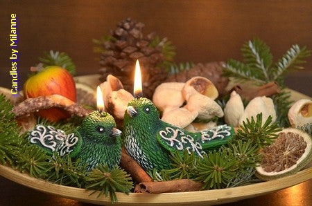 Bird candle GREEN (set of 2) 8x10x6 cm