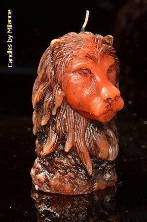 Lion candle RED-BROWN Square, H: 10 cm