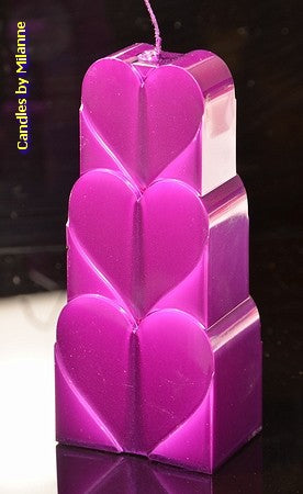 Stacked Hearts Candle, LILAC METALLIC, height: 18cm