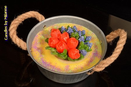 Flowerpot candle in metal container, Ø 18 cm, H: 8 cm - A