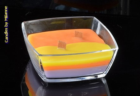 TRI-COLORE+ Wooden Wick Candle in SQUARE bowl 12x12x12 cm