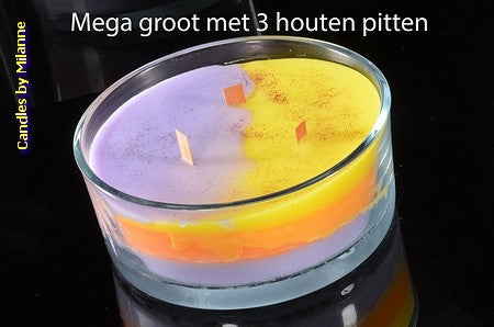 TRI-COLOR+ Wooden Wick Candle ROUND XXL bowl with 3 wicks