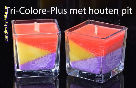 TRI-COLORE+ Wooden Wick Candle SQUARE glass MEDIUM, 2 PCS