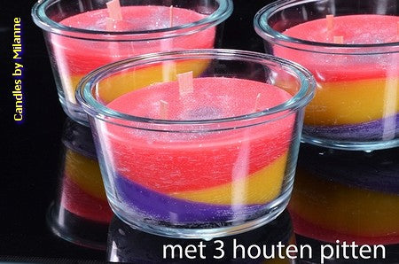 TRI-COLORE+ Wooden Wick Candle in XXL Bowl 3 wicks 14x8cm