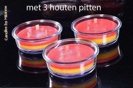 TRI-COLOR+ Wooden Wick Candle LOW dish with 3 wicks 14 cm