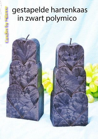 Kerze mit gestapelten Herzen, SCHWARZES POLYMICO, Höhe: 18 cm