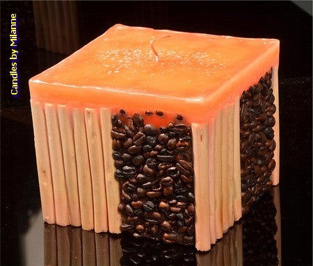 Coffee bamboo candle ORANGE - 11x11 cm H: 10 cm