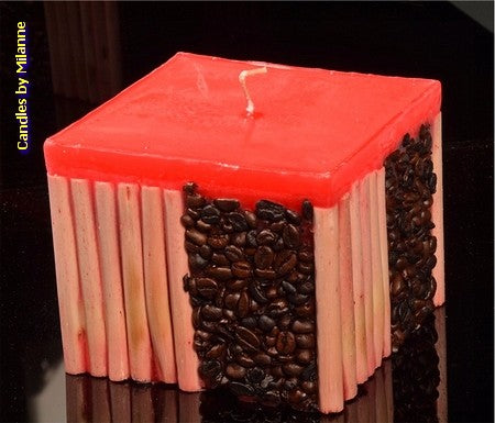 Coffee bamboo candle RED - 11x11 cm H: 10 cm