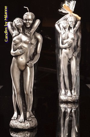 Female and Male candle, H: 29 cm, SILVER