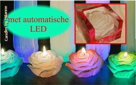 Rose candle with LED - Ø 12 cm, H: 7 cm