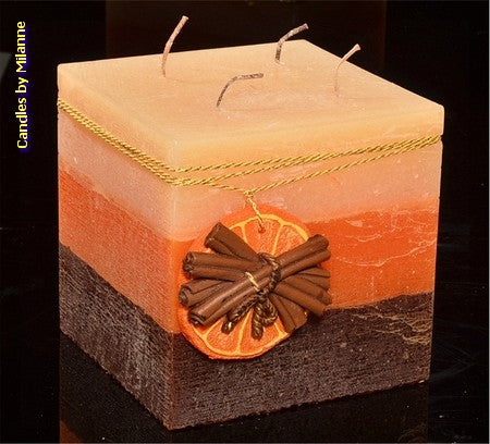 Orange-Cinnamon Candle, Square, 4 wicks