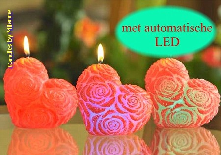 Heart candle with LED, H: 10 cm, WHITE-