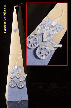 Geboortekaars JONGEN, kinderwagen BLAUW, H: 30 cm