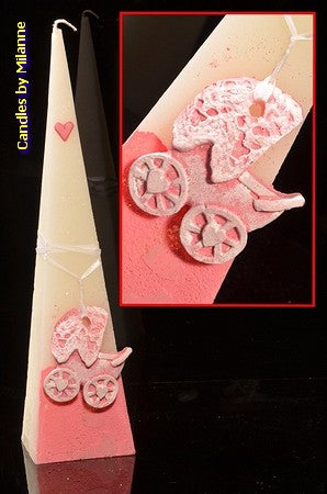 Birth Candle GIRL Pram PINK, H: 30 cm