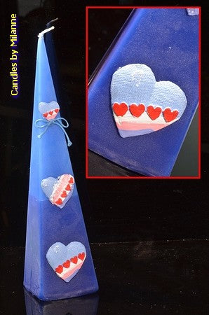 Hearts Pyramid candle, BLUE, H: 30 cm