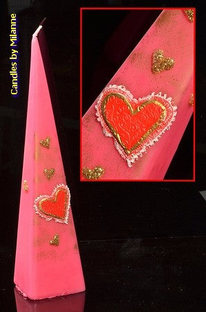 Heart Pyramid candle, PINK/RED, H: 24cm