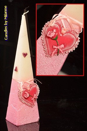 Heart Pyramid candle, PINK/WHITE, H: 30 cm