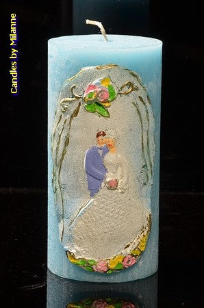 Wedding candle, round, BLUE, 75x150 mm