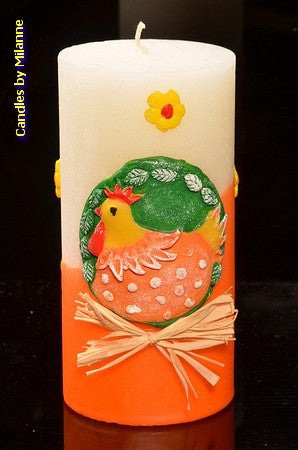 Chicken, candle, round, 7.5 cm, H: 15 cm